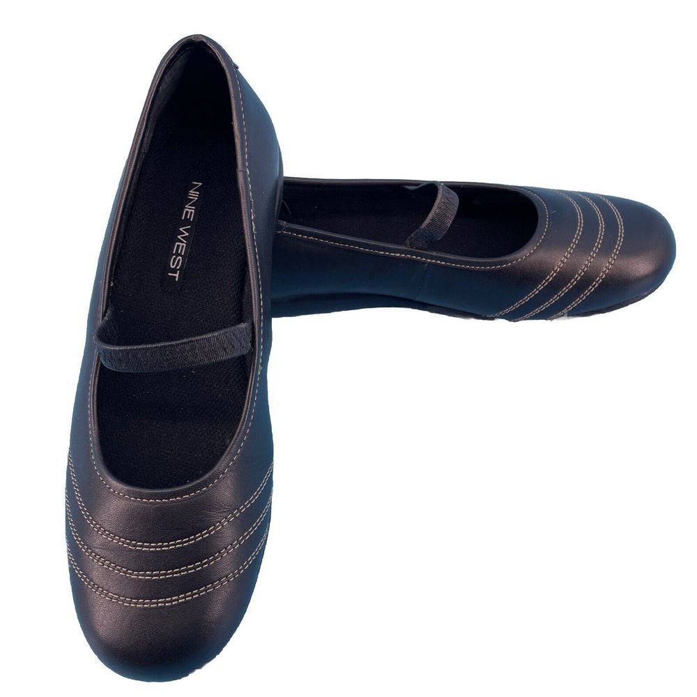 Nine West Loafers Women's 7M Mary Jane Leather Black Boho Cottagecore NWOB